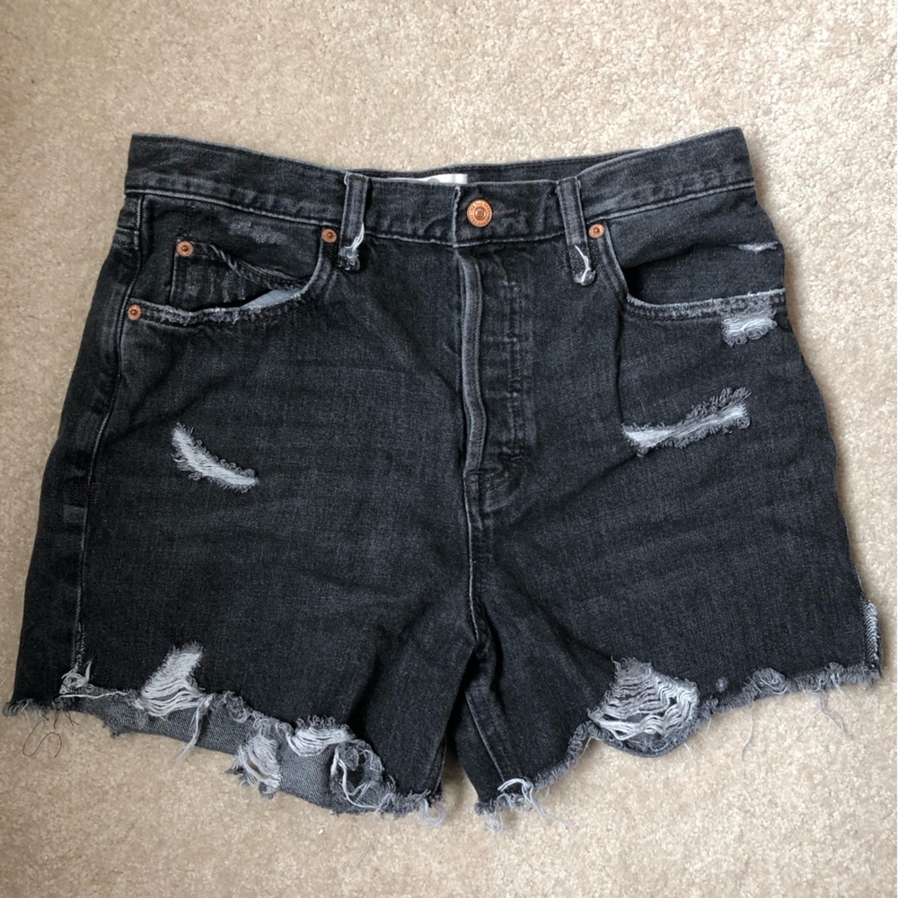 Free People Black Denim cut-off High Waisted Shorts